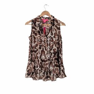 Catherine Malandrino Animal Print Sleeveless Peplum Button Down Blouse